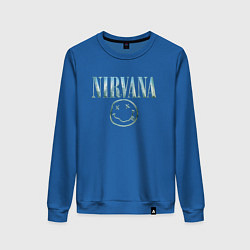 Свитшот хлопковый женский Nirvana - смайлик, цвет: синий