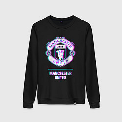 Свитшот хлопковый женский Manchester United FC в стиле glitch, цвет: черный