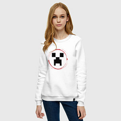 Свитшот хлопковый женский Символ Minecraft и красная краска вокруг, цвет: белый — фото 2