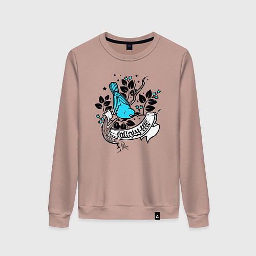 Женский свитшот Птица и ягоды - follow me / Пыльно-розовый – фото 1