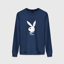 Свитшот хлопковый женский Черный кролик с надписью play2023, цвет: тёмно-синий