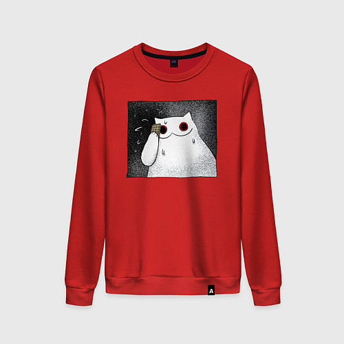 Женский свитшот Мрачный кот очень напряжён / Красный – фото 1