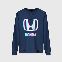 Свитшот хлопковый женский Значок Honda в стиле glitch, цвет: тёмно-синий
