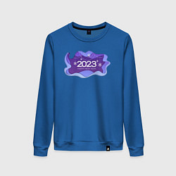 Свитшот хлопковый женский Новый год 2023 объёмный арт, цвет: синий