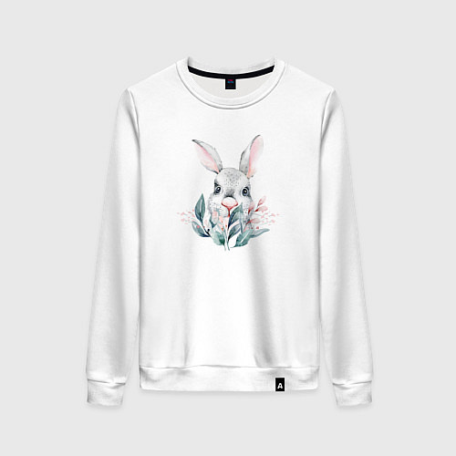 Женский свитшот Кролик в цветах / Белый – фото 1