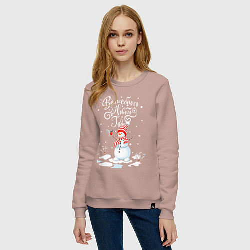 Женский свитшот Новогодний снеговик / Пыльно-розовый – фото 3