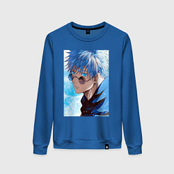 Свитшот хлопковый женский Сатору Годжо в очках - Jujutsu kaisen, цвет: синий