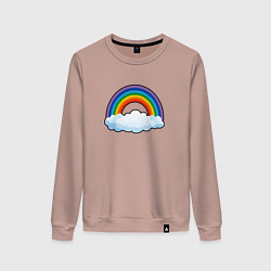 Свитшот хлопковый женский Мультяшная радуга с облаками, цвет: пыльно-розовый