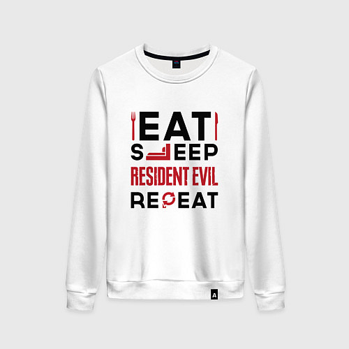 Женский свитшот Надпись: eat sleep Resident Evil repeat / Белый – фото 1