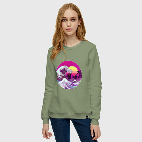 Женский свитшот Ретровейв волна / Авокадо – фото 3
