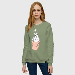 Свитшот хлопковый женский Hand click, цвет: авокадо — фото 2