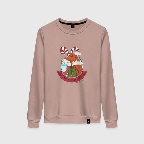 Женский свитшот Merry christmas fox / Пыльно-розовый – фото 1