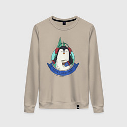 Свитшот хлопковый женский Merry christmas penguin, цвет: миндальный