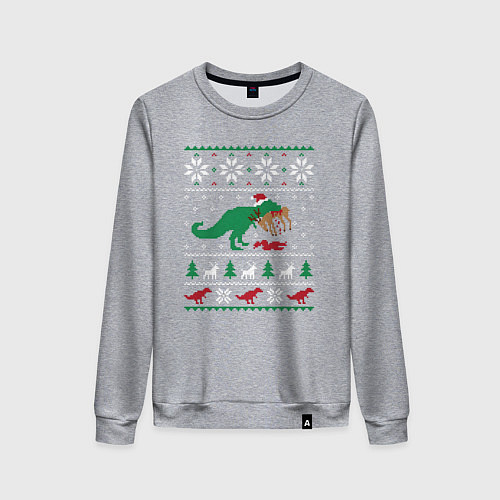 Женский свитшот Новогодний тирекс - ugly sweater / Меланж – фото 1