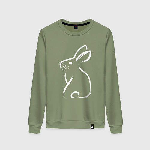 Женский свитшот Кролик нарисованный японской кистью / Авокадо – фото 1