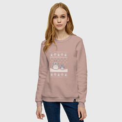 Свитшот хлопковый женский Новогодние тоторики - ugly sweater, цвет: пыльно-розовый — фото 2