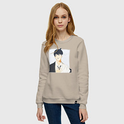 Свитшот хлопковый женский Аки Хаякава сигаретой, цвет: миндальный — фото 2