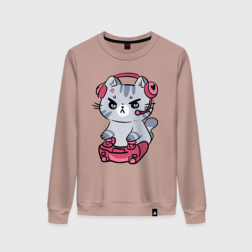 Женский свитшот Котёнок заядлый игроман / Пыльно-розовый – фото 1