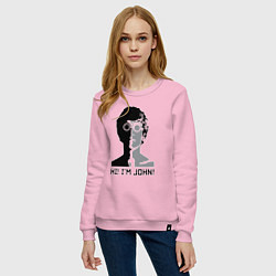 Свитшот хлопковый женский Джон Леннон - портрет, цвет: светло-розовый — фото 2