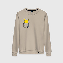 Свитшот хлопковый женский Пикачу в кармане арт, цвет: миндальный