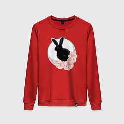Свитшот хлопковый женский Черный кролик в цветах, цвет: красный