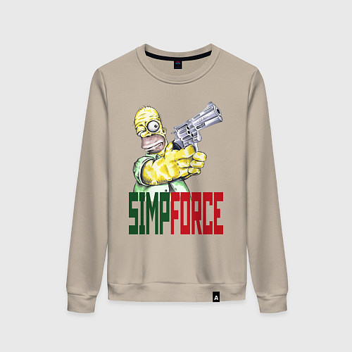 Женский свитшот Гомер Симпсон с револьвером / Миндальный – фото 1