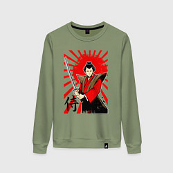 Женский свитшот Самурай с мечом на фоне флага