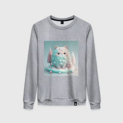 Женский свитшот Толстый снежный котик пастельные цвета