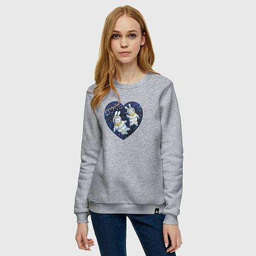 Женский свитшот Влюбленные кролики космонавты / Меланж – фото 3