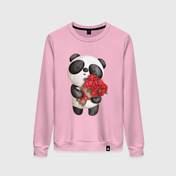 Свитшот хлопковый женский Панда с букетом цветов, цвет: светло-розовый