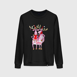 Свитшот хлопковый женский Олени из бани!, цвет: черный
