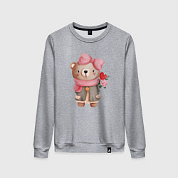 Свитшот хлопковый женский Мишка в пальто, цвет: меланж