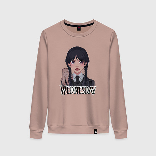 Женский свитшот Уэнсдэй с рукой арт / Пыльно-розовый – фото 1