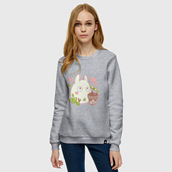Свитшот хлопковый женский Тоторо и цветок, цвет: меланж — фото 2