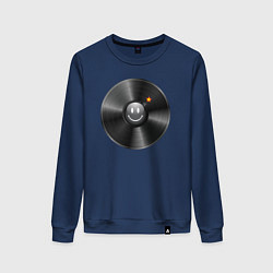 Свитшот хлопковый женский Виниловая пластинка с бомбочкой, цвет: тёмно-синий