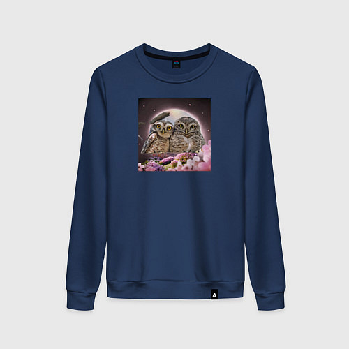 Женский свитшот Две совы / Тёмно-синий – фото 1