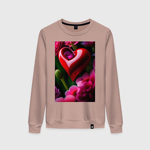 Женский свитшот Сердце с цветами / Пыльно-розовый – фото 1