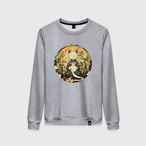 Женский свитшот Медитирующий котик / Меланж – фото 1