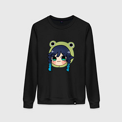 Свитшот хлопковый женский Венти в шапочке лягушки, цвет: черный