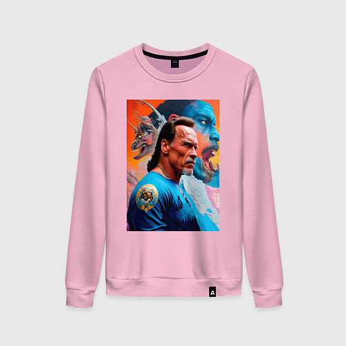 Женский свитшот Арнольд Шварценеггер - нейросеть - знаменитый актё / Светло-розовый – фото 1