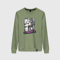 Свитшот хлопковый женский Нацуки Субару на фоне манги, цвет: авокадо