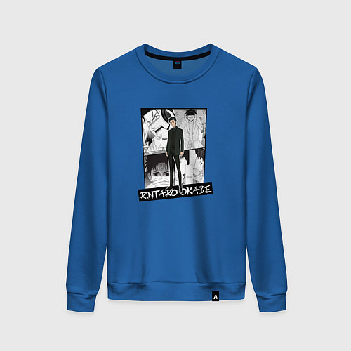 Женский свитшот Ринтаро Окабе на фоне манги / Синий – фото 1