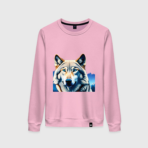 Женский свитшот Ночной белый волк / Светло-розовый – фото 1