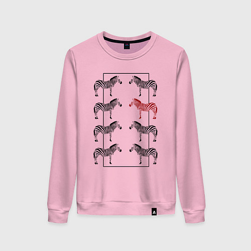 Женский свитшот Зебры в прямоугольнике минимализм / Светло-розовый – фото 1