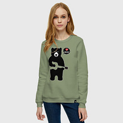 Свитшот хлопковый женский Мишка любит музыку, цвет: авокадо — фото 2