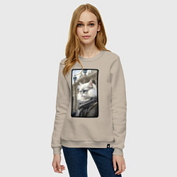 Свитшот хлопковый женский Санкт-Петербург котик, цвет: миндальный — фото 2
