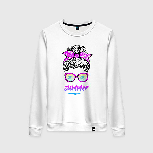 Женский свитшот Лето - девушка в розовых солнцезащитных очках / Белый – фото 1