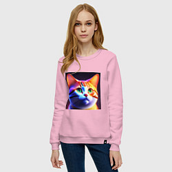 Свитшот хлопковый женский Милый котик с большими глазами, цвет: светло-розовый — фото 2