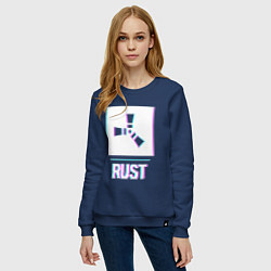 Свитшот хлопковый женский Rust в стиле glitch и баги графики, цвет: тёмно-синий — фото 2