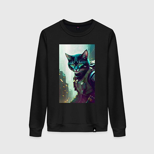 Женский свитшот Cool kitten - cyberpunk / Черный – фото 1